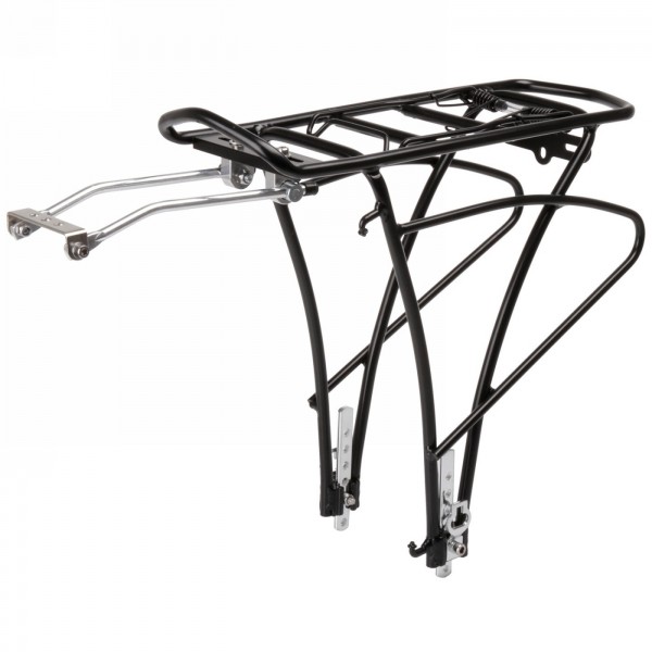 Luggage carrier, 'traveller basic', aluminium, black, with spring flap and reflector holder, for 24/26/28/29', with side bracket