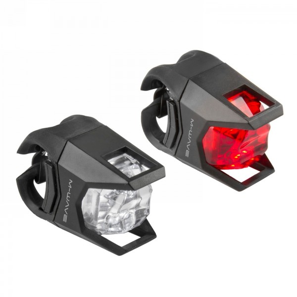 Mini led lamp set, m-wave 'hunter', black housing with silicone holder, 3 functions, 1 set 1 x 2 white leds + 1 x 2 red leds - 1