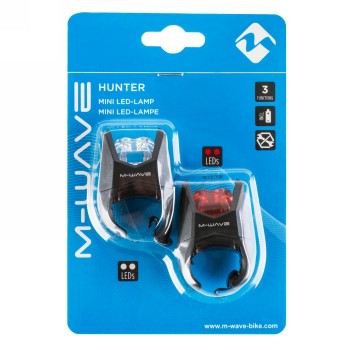 Set di mini lampade a led, m-wave 'hunter', alloggiamento nero con supporto in silicone, 3 funzioni, 1 set 1 x 2 led bianchi + 1