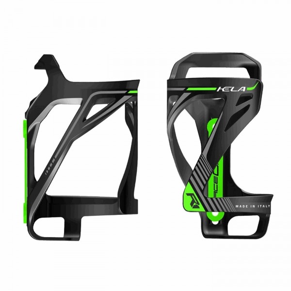 Kela bottle cage in black/green polycarbonate - side entry - 1