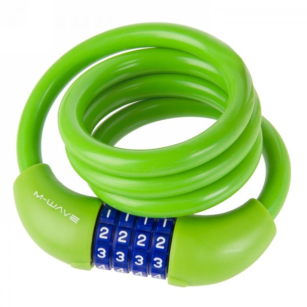 Serratura a combinazione con cavo a spirale in silicone m-wave 'ds 12.10 s', 1000 x 12 mm, verde, su scheda - 1 - Lucchetti - 08