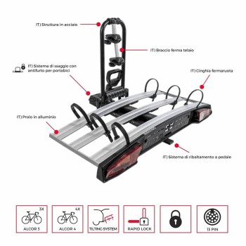 Alcor tow hook bike carrier for 3 bikes - 1