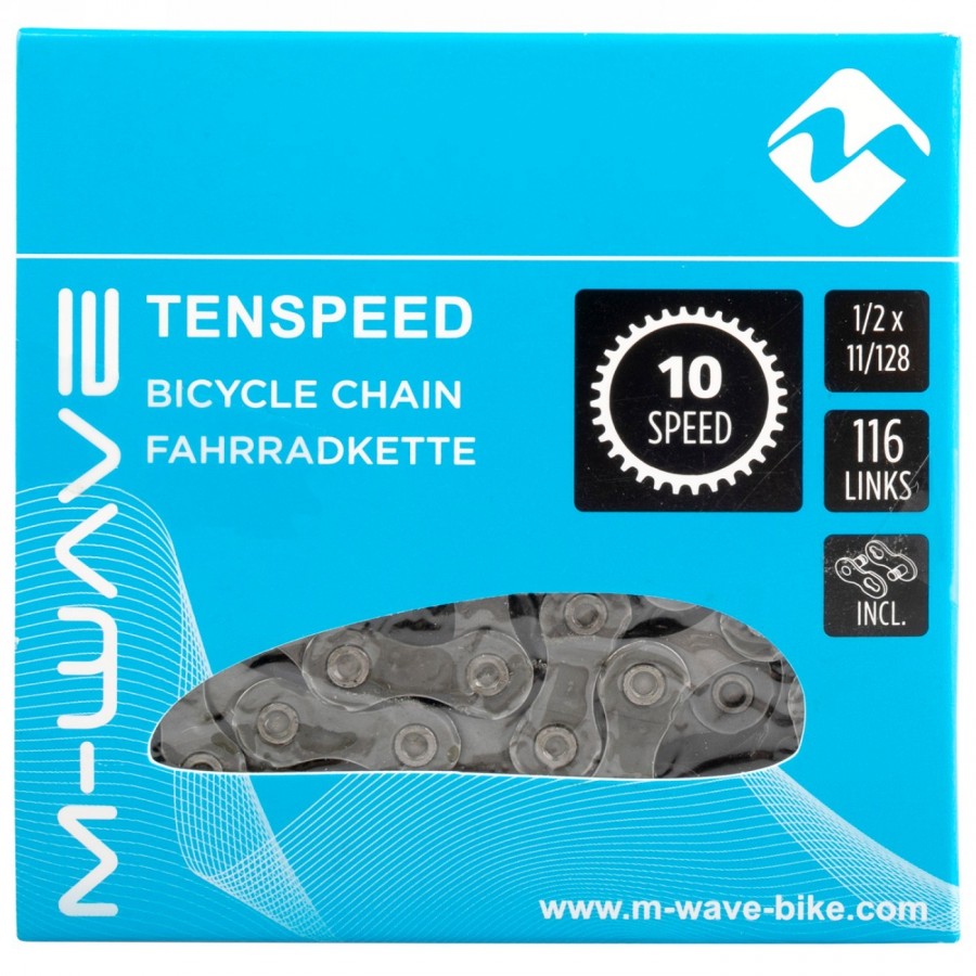 Catena da bicicletta m-wave, 1/2x11/128, 116 maglie, grigia, 10 velocità, con maglia di collegamento 5,59 mm, ek - 2 - Catena - 