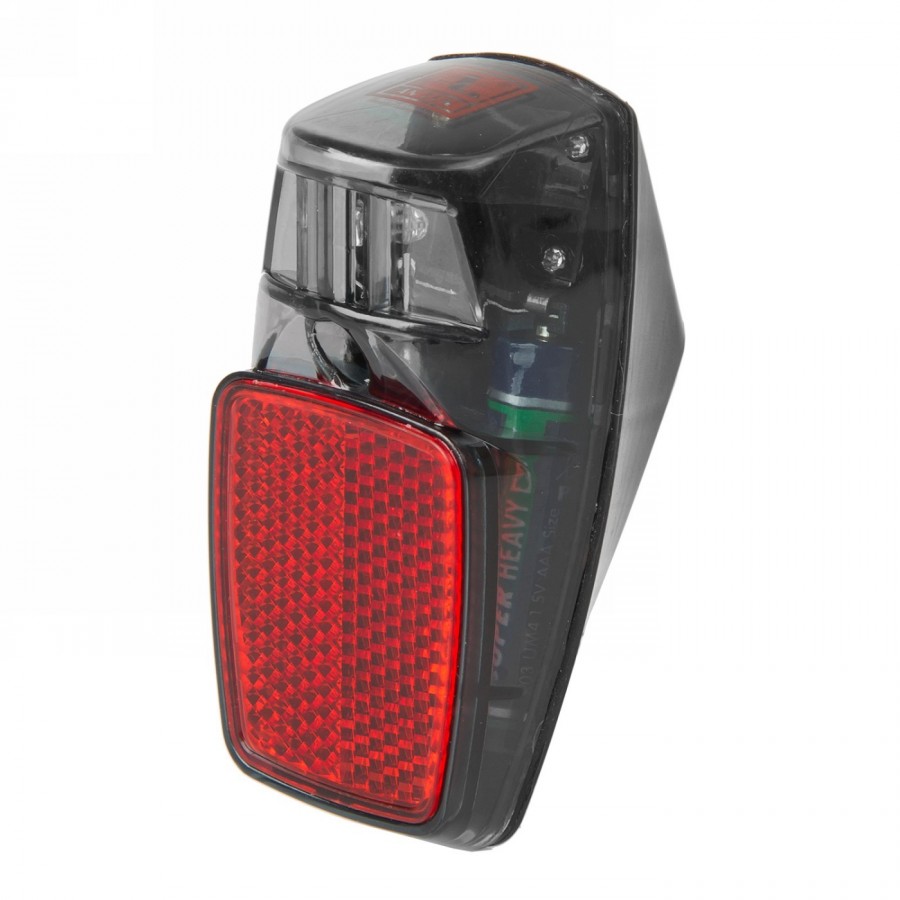 Luce posteriore a batteria per il montaggio sul parafango, con 1 led rosso, riflettore trasparente/rosso, con batterie, su sched