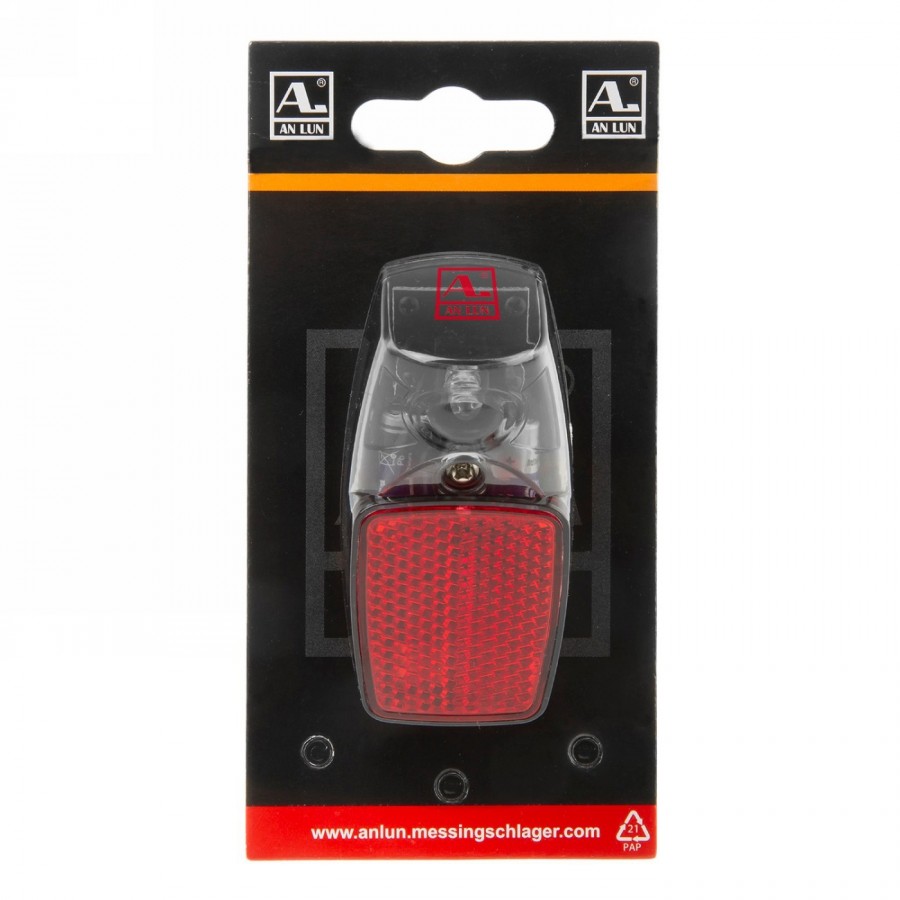 Battery rear light anlun for mudguard mounting, with 1 red led, transparent / red reflector, with batteries, on card - 2