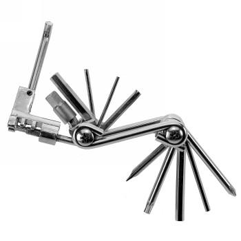 Utensile pieghevole Ventura, 11 funzioni, spingi rivetti a catena, chiave a brugola da 2/2,5/3/4/5/6/8 mm, 1 croce/torcia t25 e 