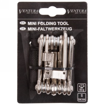 Utensile pieghevole Ventura, 11 funzioni, spingi rivetti a catena, chiave a brugola da 2/2,5/3/4/5/6/8 mm, 1 croce/torcia t25 e 