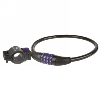 Cable lock, with 4 number discs, with adjustable personal security code, 600 x 12 mm, braided cable with - 1