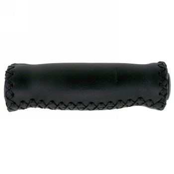 Pair of genuine leather handlebar grips, hand-stitched with high-density foam insert, 125 mm, black, with handlebar cap. - 1