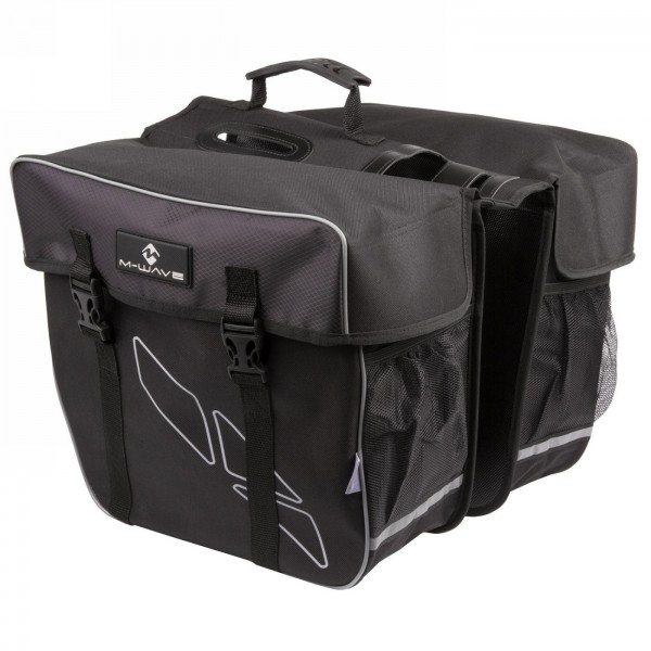 sacoche porte-bagages 'm-wave amsterdam double', polyester 600 d, noir/gris, largeur totale env. 50 cm, poches : 34 x 17 x 30 cm