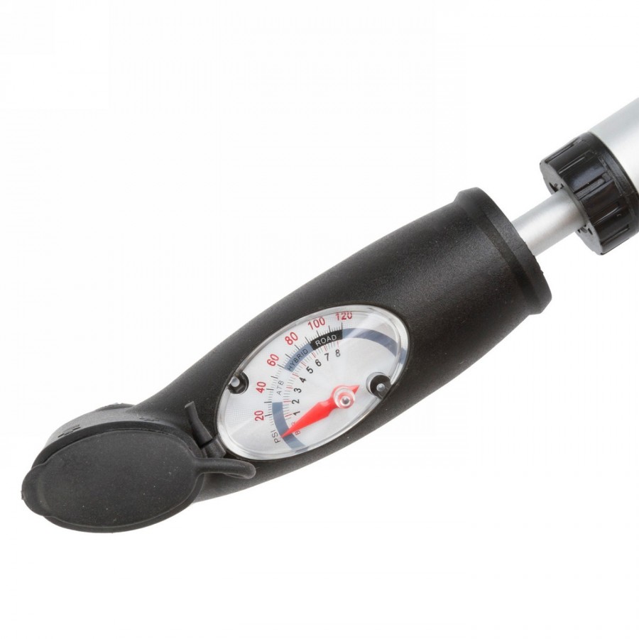 Mini pump beto, aluminium, double head, double shot, silver/black, with pressure gauge, for fv/av/dv, with holder, on card (4702