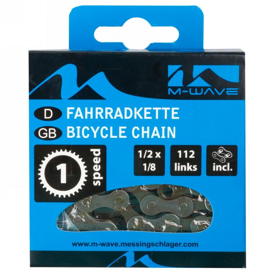 Catena da bicicletta m-wave, 1/2x1/8, 112 maglie, marrone, 1 velocità, con maglia di bloccaggio, ek - 2 - Catena - 0887539006846