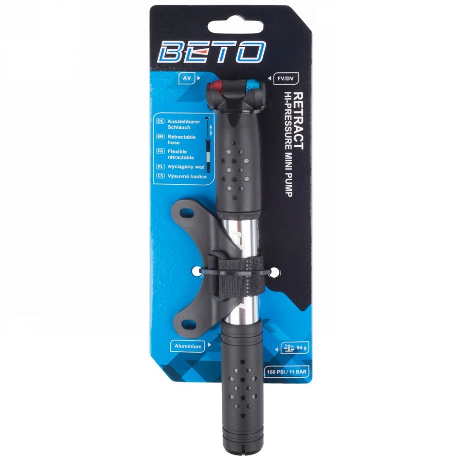 Beto mini pump, aluminium, silver, with extendable hose, on card - 5