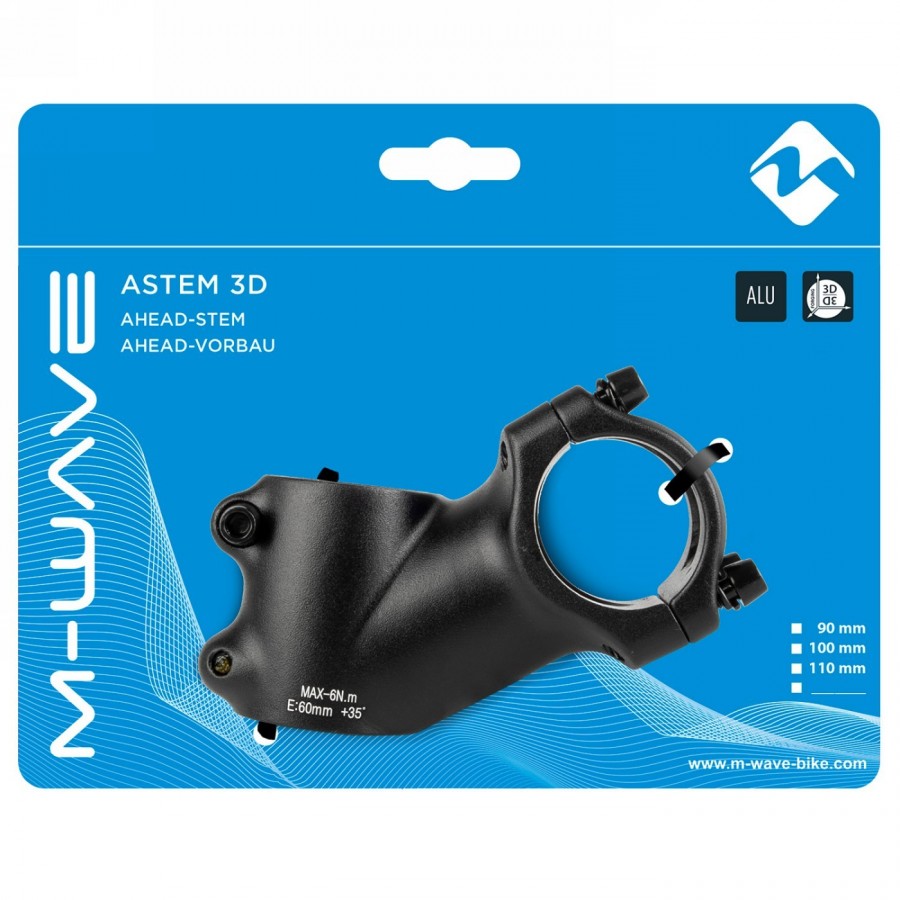 Ahead stem m-wave st-m3.2, aluminium, 1.1/8' (28.6mm), ext.- 60 mm, 35°, clamping 31.8 mm, matt black, on m-wave card - 2