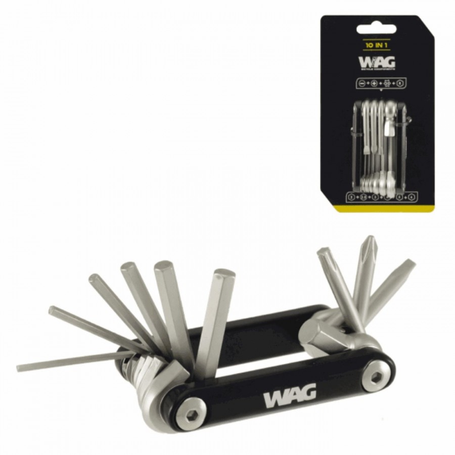 10 in 1 multi-tool with 8,6,5,4,3,2,5,2mm allen wrench, flat and phillips screwdriver, t25 torx wrench. - 1