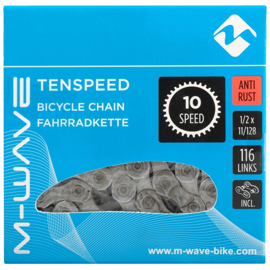 Catena da bicicletta m-wave, antiruggine, 1/2x11/128, 116 maglie, 10 velocità, con maglia di bloccaggio, ek - 2 - Catena - 08875