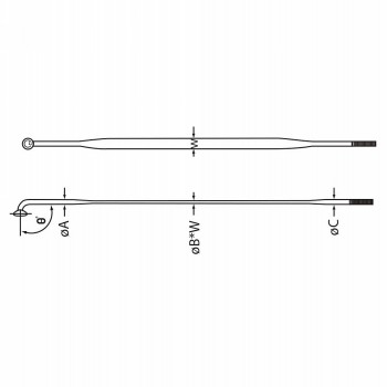 Radio, aero 424, 2,0 / 0,9x2,2 / 2,0 mm, acero inoxidable, negro xd, rosca de 10 mm, longitud: 256 mm, sin boquilla, 500 unidade