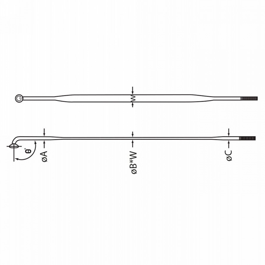 Radio, aero 424, 2,0 / 0,9x2,2 / 2,0 mm, acero inoxidable, negro xd, rosca de 10 mm, longitud: 256 mm, sin boquilla, 500 unidade