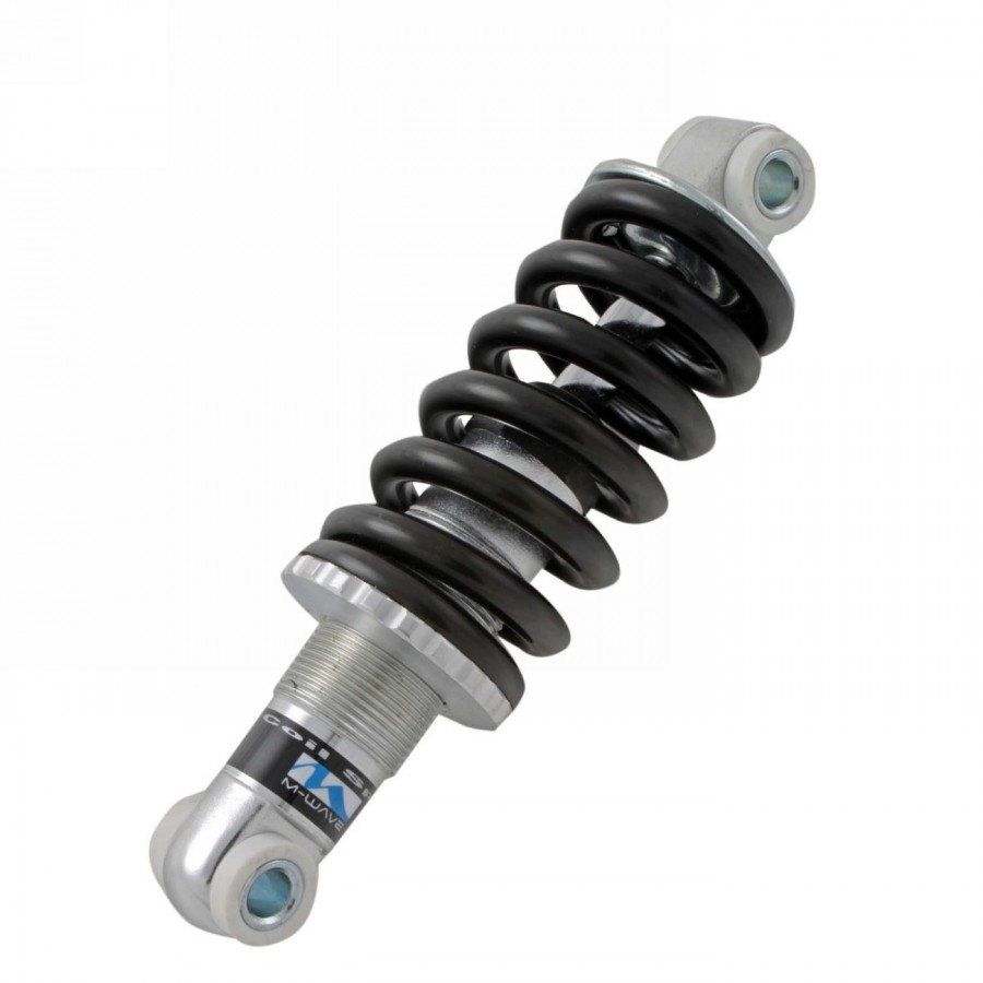 élément de suspension m-wave, pour cadre arrière, alu, 150 mm, argent, avec ressort en acier noir, 650 lbs, mv - 1