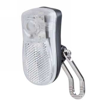 Led-headlamp, 1 white led, reflector, on/off switch, with steel holder, with batteries, without dts. approval mark, on - 1