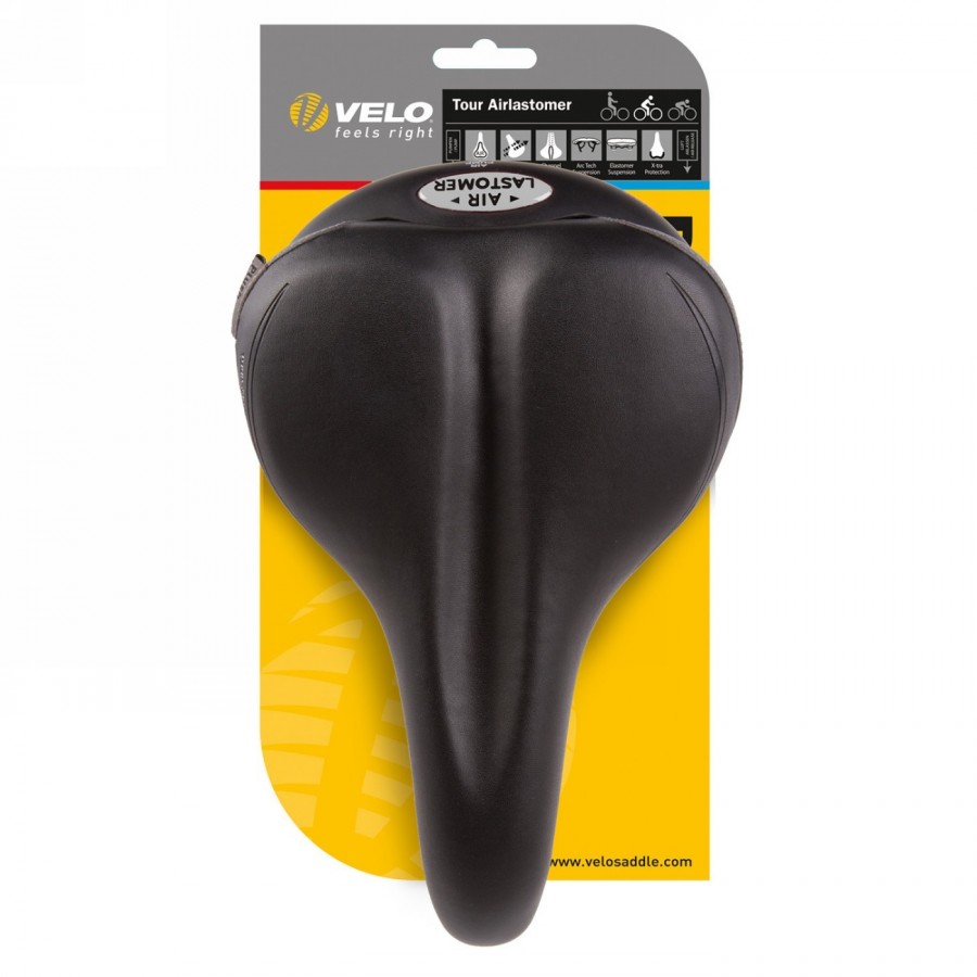 Saddle velo plush, tour airlastomer, 270/290 x 180 mm, black, only 665g, on card - 5