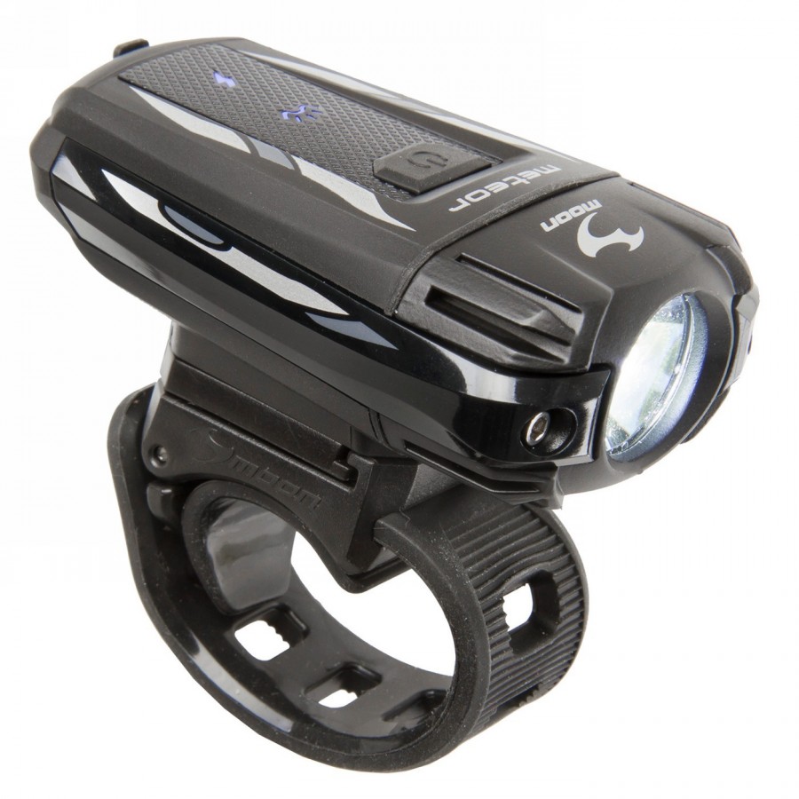 Battery lamp, moon 'meteor', black housing, 1 white cree-led, 5 functions, max.400 lumen, with handlebar and helmet holder, - 1