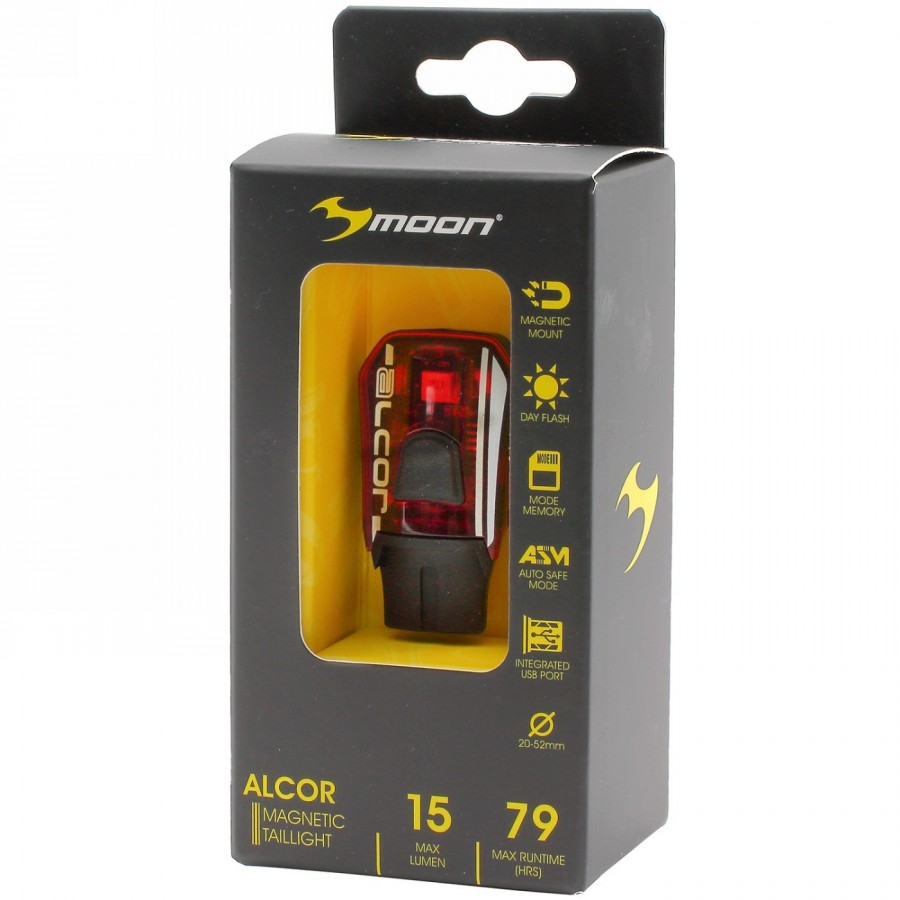 Flashing light moon alcor, 1 red led, 5 functions, with rechargeable battery and battery indicator and usb charging port, with -