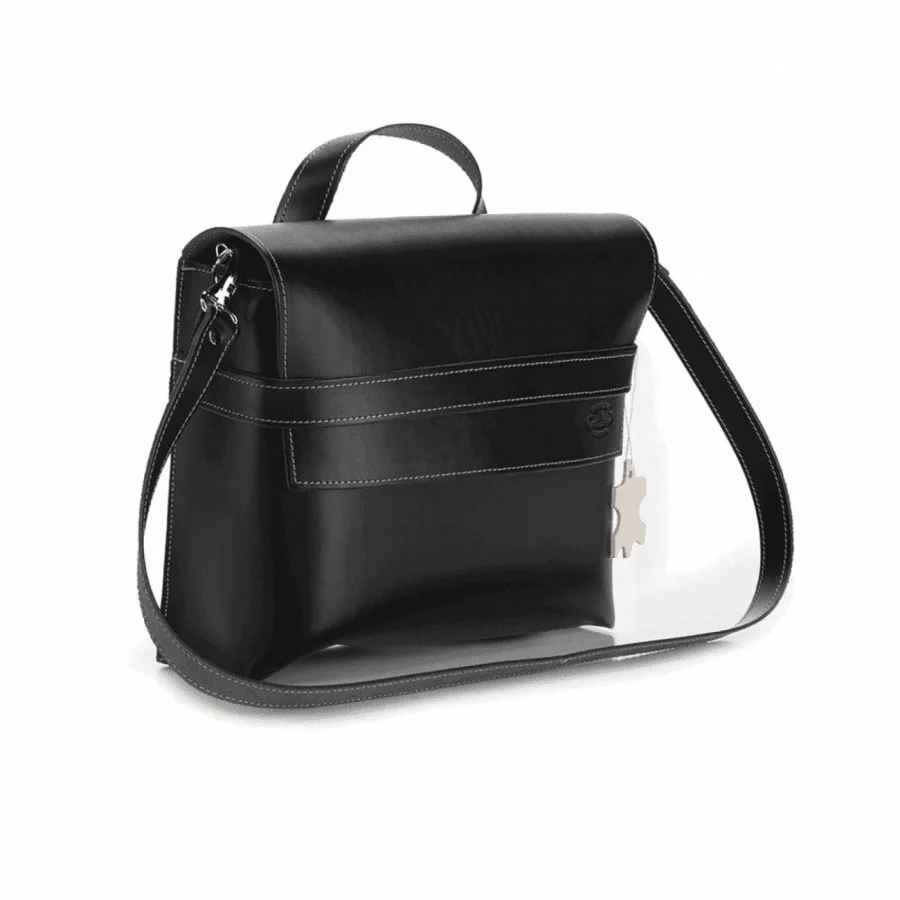 Seitentasche aus schwarzem leder mit schulterriemen - 1
