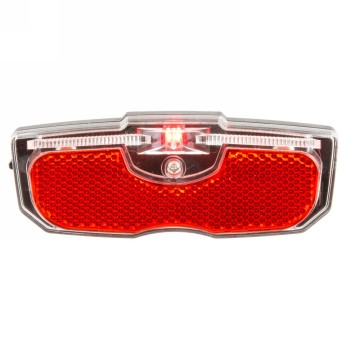 Luggage carrier rear light, with 1 red led, white glass/red reflector, with batteries, fixing distance 80 mm, mv - 1