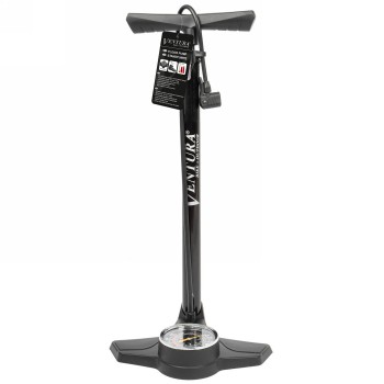 Floor pump ventura, steel, black, with pressure gauge, with double head, with adapter for air mattress and ball needle - 5