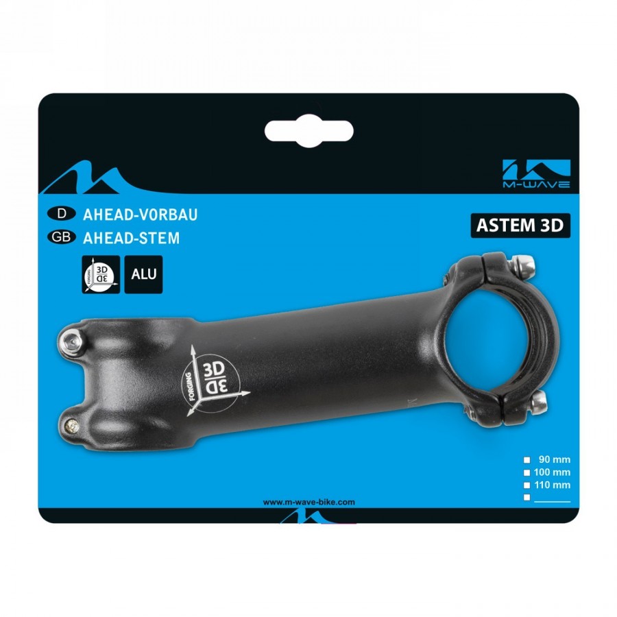 potencia Ahead astem 3d, m-wave, 1.1/8', 100 mm, 7°, aluminio forjado 3d, negro, abrazadera 31.8 mm, en tarjeta - 3