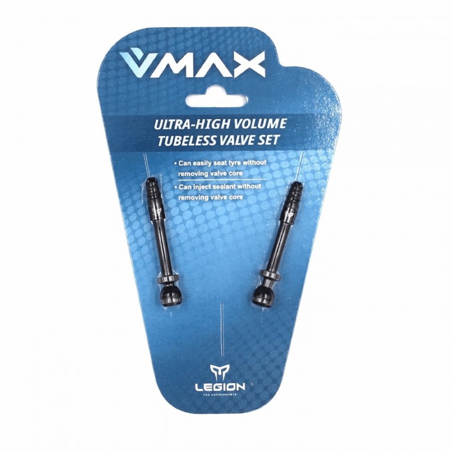 Valve v-max tubeless longueur : 67,5 mm en aluminium noir (2 pièces - 1
