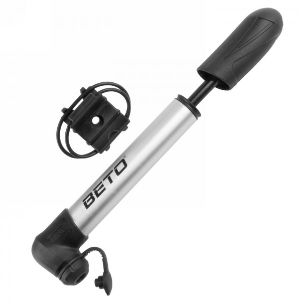 Mini pump beto, 162 mm long, only 67 g, aluminium, silver/black, for fv/av/dv, head with twist lock, with holder, on card - 1