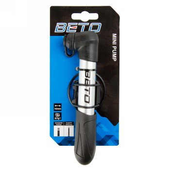 Mini pump beto, 162 mm long, only 67 g, aluminium, silver/black, for fv/av/dv, head with twist lock, with holder, on card - 3