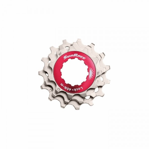 Lockring rosso+pignoni 12v in alluminio argento - corpetto shiman - 1 - Cassette - 4710944264111