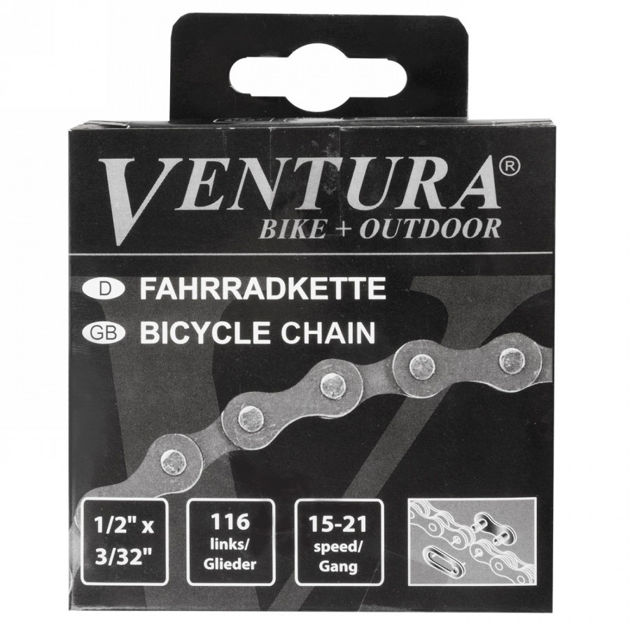 Chaîne de vélo ventura, 116 gl., 1/2x3/32, pour 15 - 21 vitesses, ek - 2