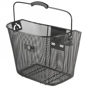 Panier en fil métallique avec support clip-on m-wave, mailles fines en acier, dimensions 35x25x25/22 cm, noir, revêtement plasti