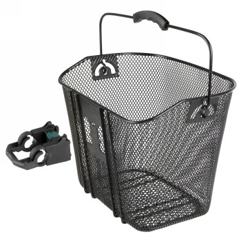 Panier en fil métallique avec support clip-on m-wave, mailles fines en acier, dimensions 35x25x25/22 cm, noir, revêtement plasti