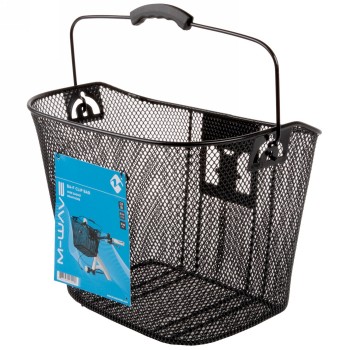 Panier en fil métallique avec support clip-on m-wave, mailles fines en acier, dimensions 35x25x25/22 cm, noir, revêtement plasti