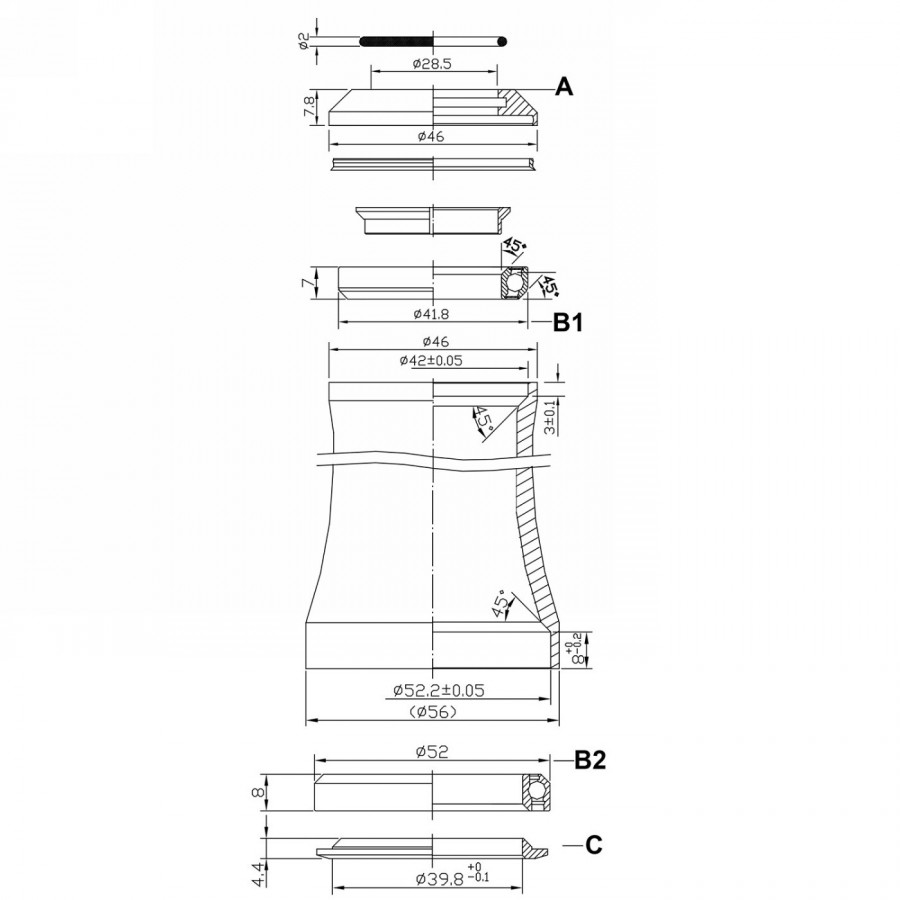 Serie sterzo da 1.1/8' a 1.5', alluminio, nero, ek - 3 - Serie sterzo e tappi - 0887539006730