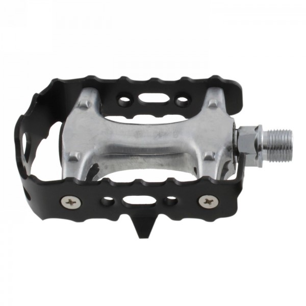 Mtb pedal steady-a4, aluminium, silver, with black aluminium cage, chrome-plated cr-mo axle, with ball bearing, mv - 1