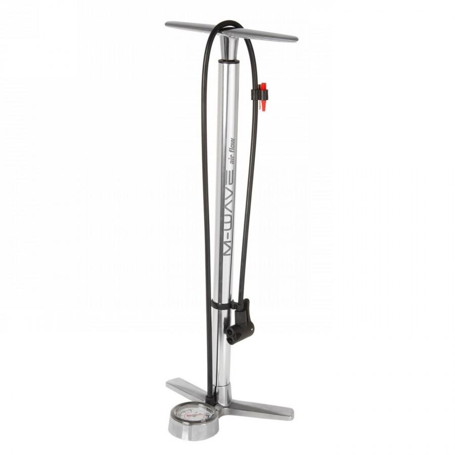 Floor pump, m-wave, aluminium, silver, with 2.5' manometer, with universal double pump head, max.10 bar / 145 psi - 1