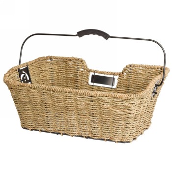 Panier en jonc de mer, env. 41x29,5x17/14,5 cm (lxlxh), avec 2 crochets de fixation au fond pour montage sur porte-bagages - 1