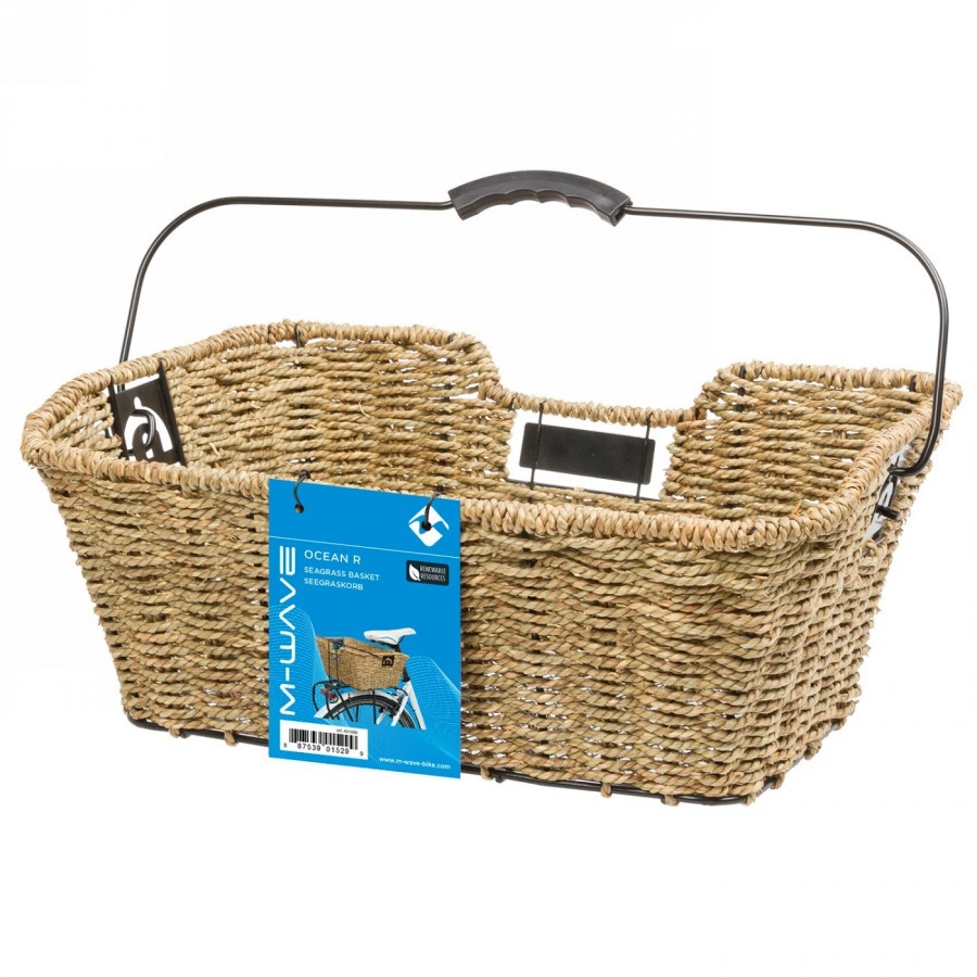 Panier en jonc de mer, env. 41x29,5x17/14,5 cm (lxlxh), avec 2 crochets de fixation au fond pour montage sur porte-bagages - 5