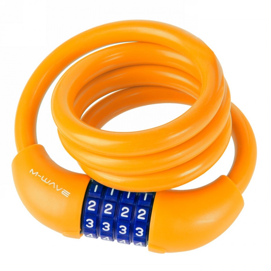 serrure à combinaison à câble spiralé en silicone m-wave 'ds 12.10 s', 1000 x 12 mm, orange, sur carte - 1