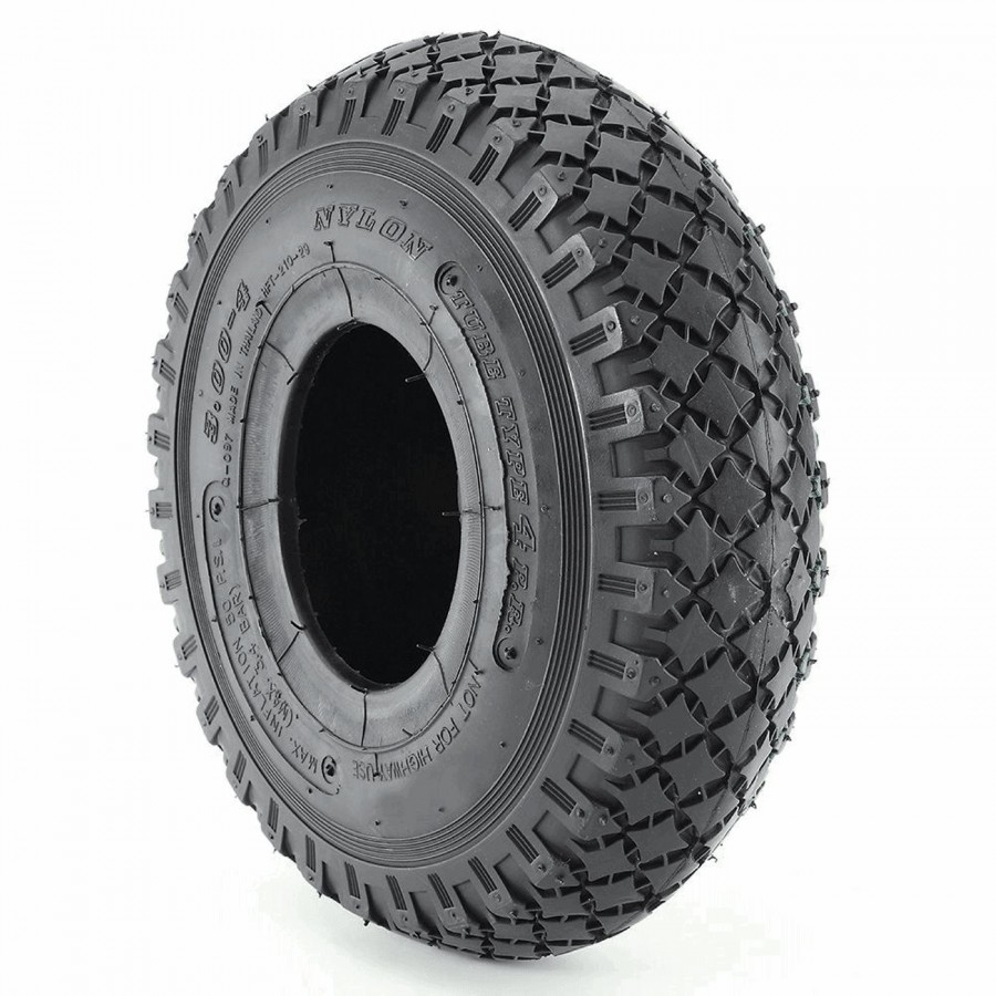 Cart tire 3.00-4 tube type rigide noir sculpté - 1