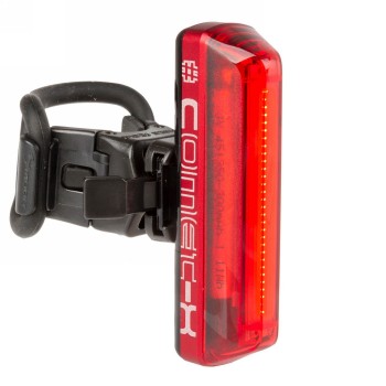 Luce lampeggiante, moon comet-x, alluminio, alloggiamento nero, lente rossa, con batteria ricaricabile e porta di ricarica usb, 