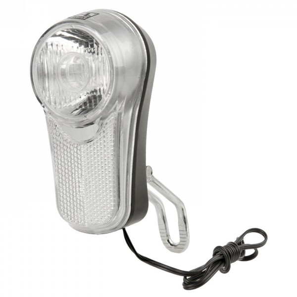 Faro a dinamo a led, anlun, 1 led, 6v/2.4w, riflettore, 1 funzione, con supporto, con doppio cavo, con marchio di prova tedesco,