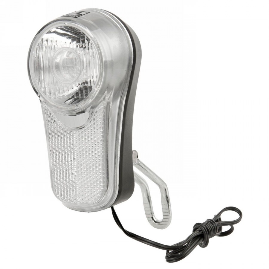 Faro a dinamo a led, anlun, 1 led, 6v/2.4w, riflettore, 1 funzione, con supporto, con doppio cavo, con marchio di prova tedesco,