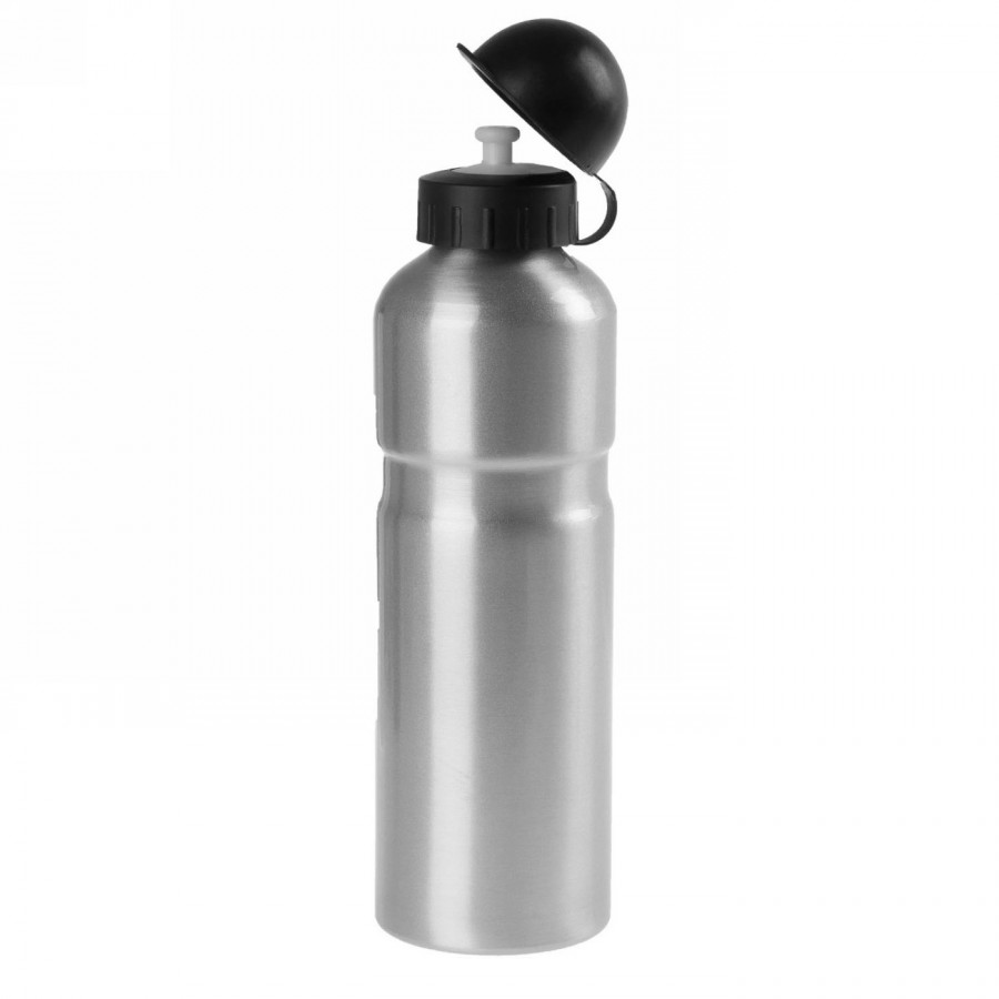 Aluminium water bottle, 750 ccm, silver, with black cap closure with sealing lip, without holder, TÜV tested, - 1